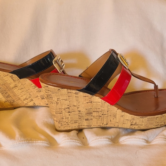 Tommy Hilfiger blue and red strapped cork wedged shoes - Picture 2 of 4